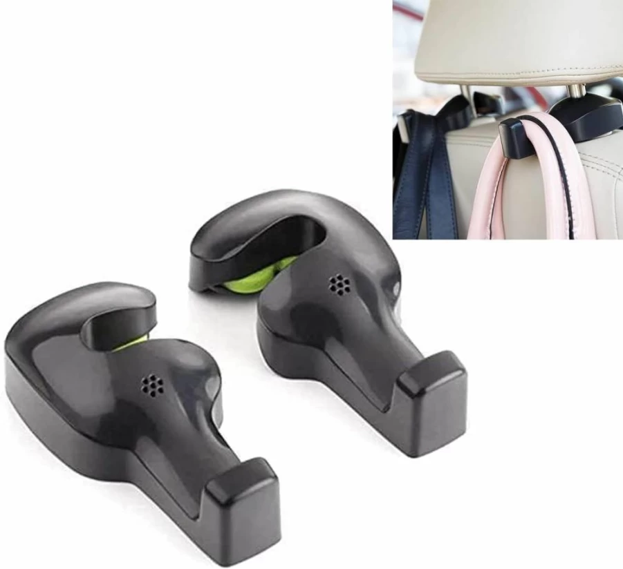 IPELY 4-Pack Universal Car Headrest Hooks - Heavy Duty Back Seat Hangers for Bags, Purses, Groceries & Clothes (Black)