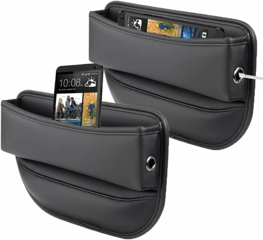 BEENLE 2 Pack Car Seat Gap Organizer - Adjustable Leather Storage Box for Phone, Keys, Cards, Glasses | Multifunctional Auto Accessory for Side Seat Gaps