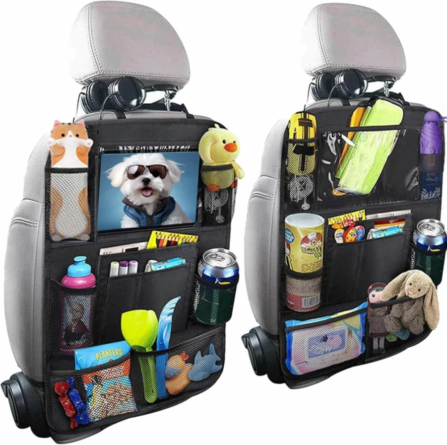 Zion Praiser Car Backseat Organizer with Tablet Holder & 9 Storage Pockets - Kick-Proof Seat Protector, Easy-Clean Travel Accessories (Black)