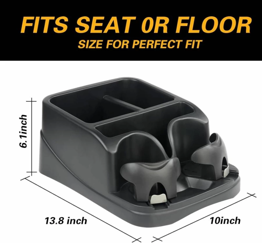 Zinytrae Universal Car Center Console Organizer with 2 Adjustable Cup Holders, Seatbelt Secure Hold for Cars, Trucks, SUVs, Minivans - Durable Truck Floor Console Storage