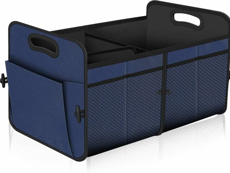Femuar Vintage Cow Print Car Trunk Organizer - 52L Collapsible Storage, 4 Waterproof Compartments, Non-Slip Base, 22.5x18x10.8 Inches