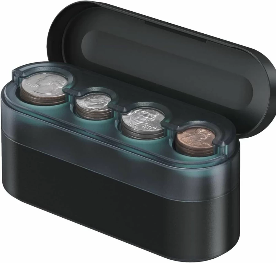HALOBLK Large Car Coin Holder Organizer - High-Capacity Change Storage for Most Vehicles, Durable Black Design