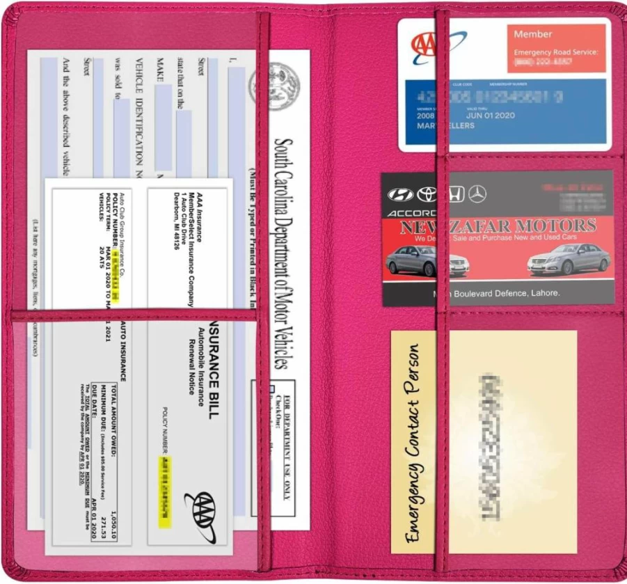 Wisdompro Leather Car Document Holder - Organizer for Vehicle Registration, Insurance Cards, ID, Driving License & Contact Info
