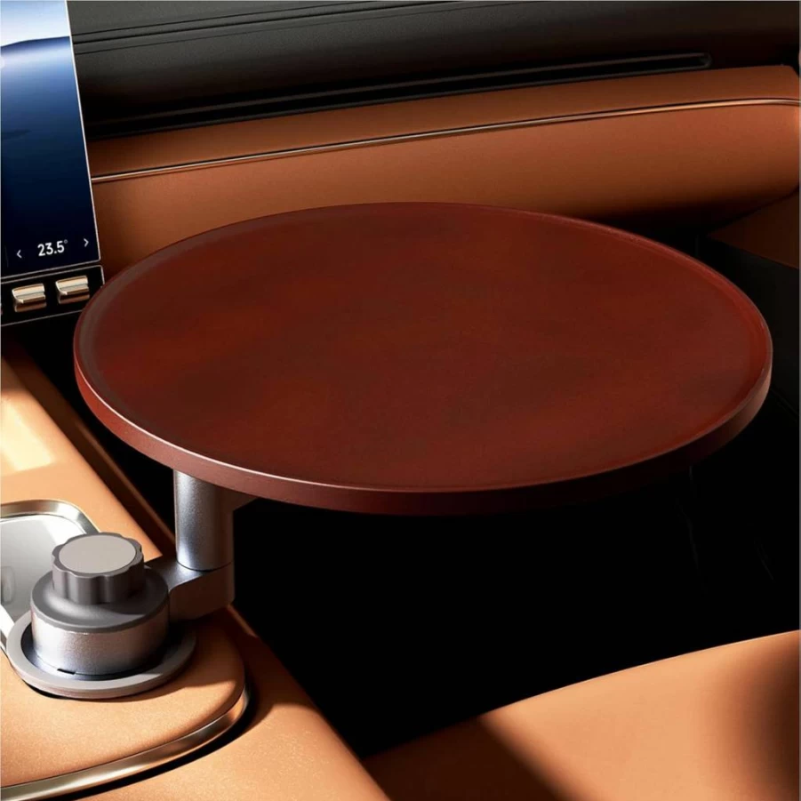 AXVLU 360° Rotating Car Steering Wheel Tray - Adjustable Wooden Laptop Desk & Cup Holder for Eating, Working, Writing - Fits Most Vehicle Round Cup Holders (Front/Back Seat Car Table)