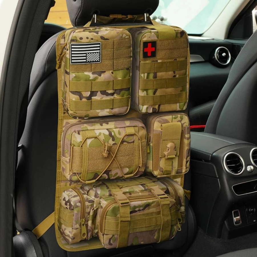 Banklif Universal Tactical Seat Organizer with 5 Detachable MOLLE Pouches for Jeep, Truck, SUV - Medical, Phone & Gear Storage