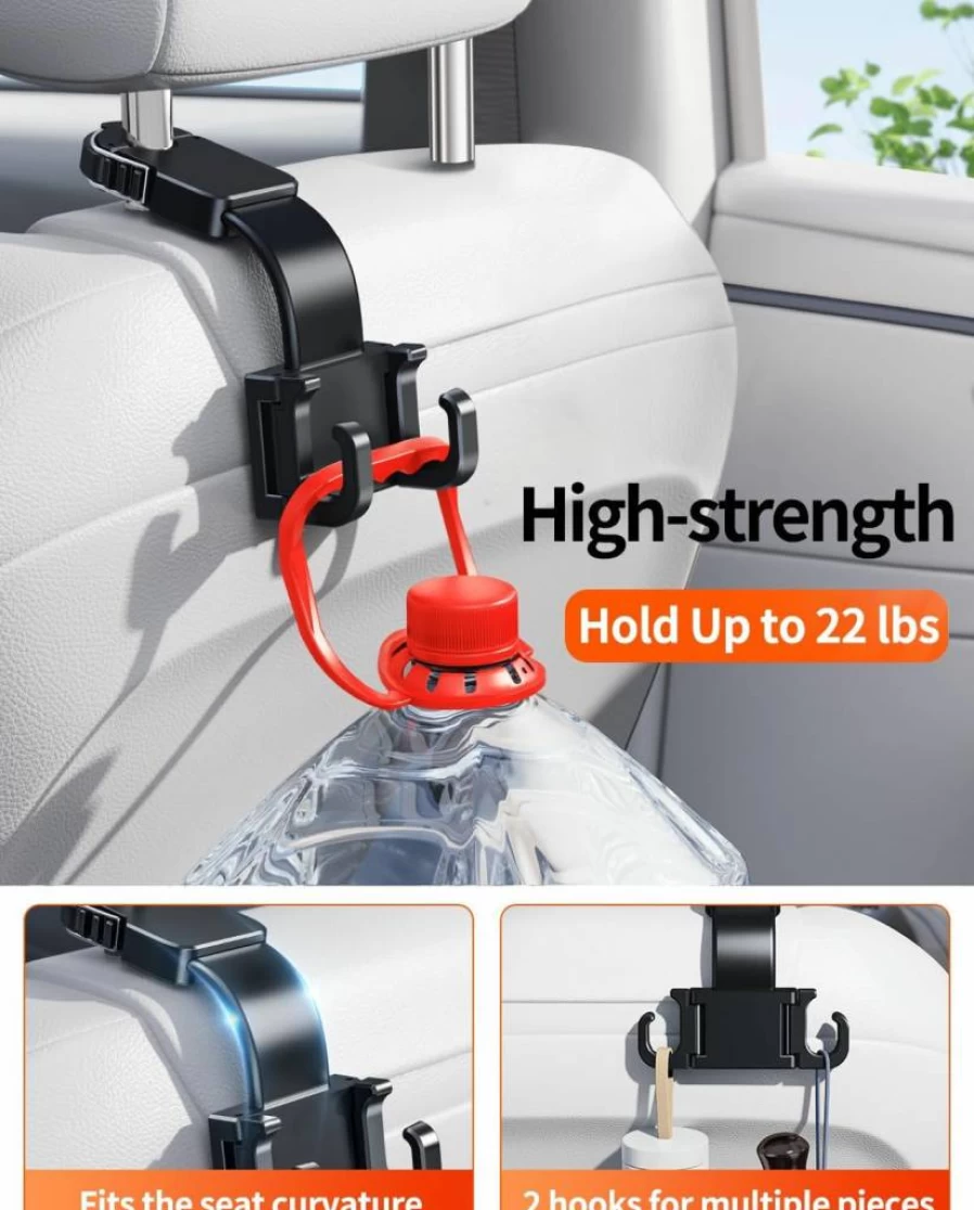 DICMKY Foldable 360 Car Headrest Hooks - Multifunctional Backseat Organizer for Purse, Keys, Bags & Trash, Universal Car Accessories for Women & Men