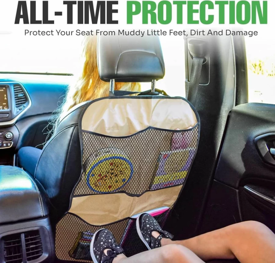 Lebogner 2-Pack X-Large Waterproof Car Seat Covers for Kids with 3-Pocket Storage Organizer, Backseat Protector Kick Mats for Dirt, Mud & Scratch Protection