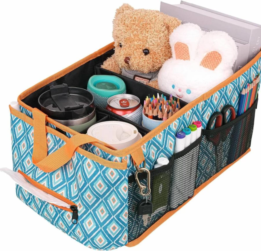 HEYSKAY Collapsible Car Seat Organizer with 4 Drink Holders - Front & Back Seat Storage Caddy for Kids, Adults, and Automotive Use
