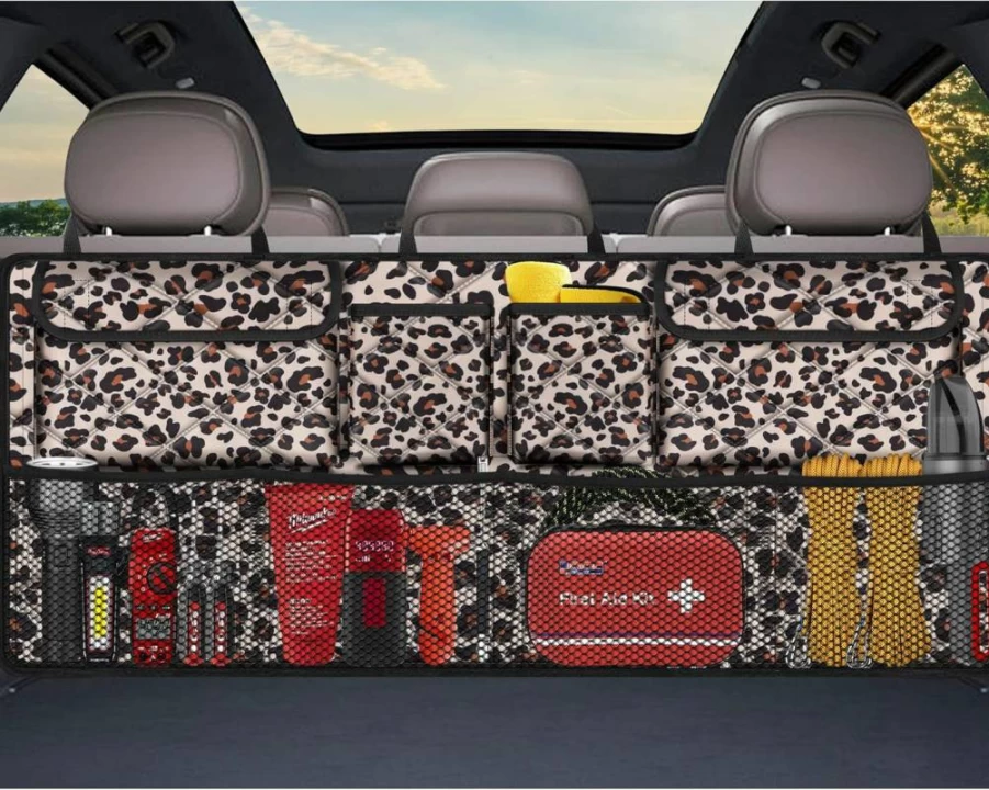 Femuar Large Collapsible Car Trunk Organizer with 8 Pockets, 42x18 Inch Backseat Storage Bag for SUV Truck MPV, Durable Black Auto Accessories