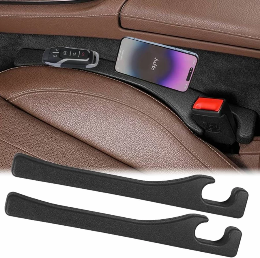 Axutous Universal Car Seat Gap Filler Organizer - 2PC Black Storage Box with Cup Holders for SUV Truck Sedan, Prevent Items Dropping Between Seats (Driver & Passenger Side)