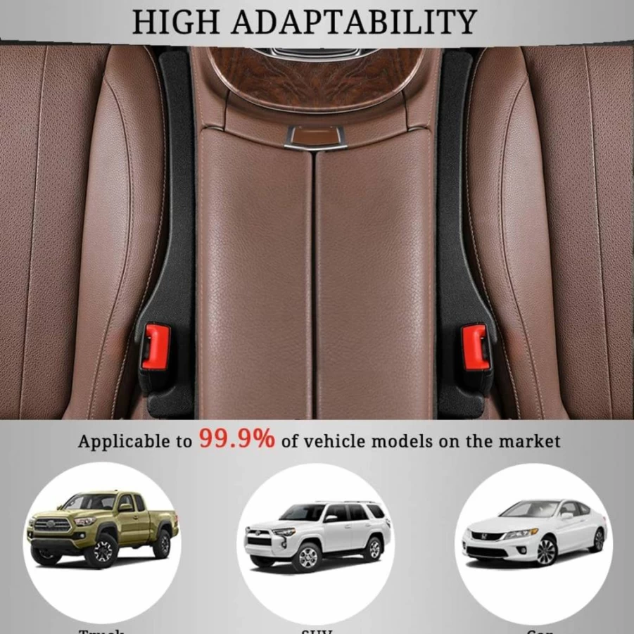 Axutous Universal Car Seat Gap Filler Organizer - 2PC Black Storage Box with Cup Holders for SUV Truck Sedan, Prevent Items Dropping Between Seats (Driver & Passenger Side)