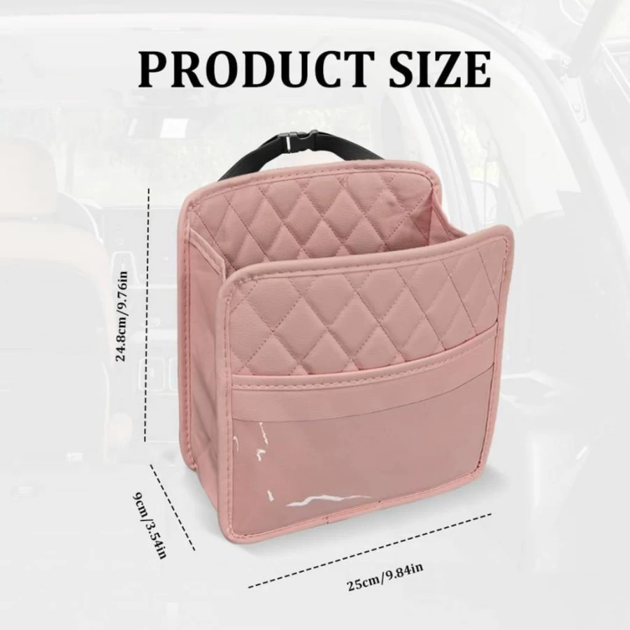 Lyxheth Pink PU Leather Car Seat Back Organizer - Universal Hanging Storage Pocket for Most Vehicles, Multi-Purpose Auto Accessory