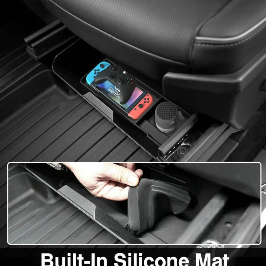 Foronetry Cybertruck Under Seat Storage Organizer with Non-Slip Silicone Pad - 2024 Tesla Cybertruck Front Seat Accessories