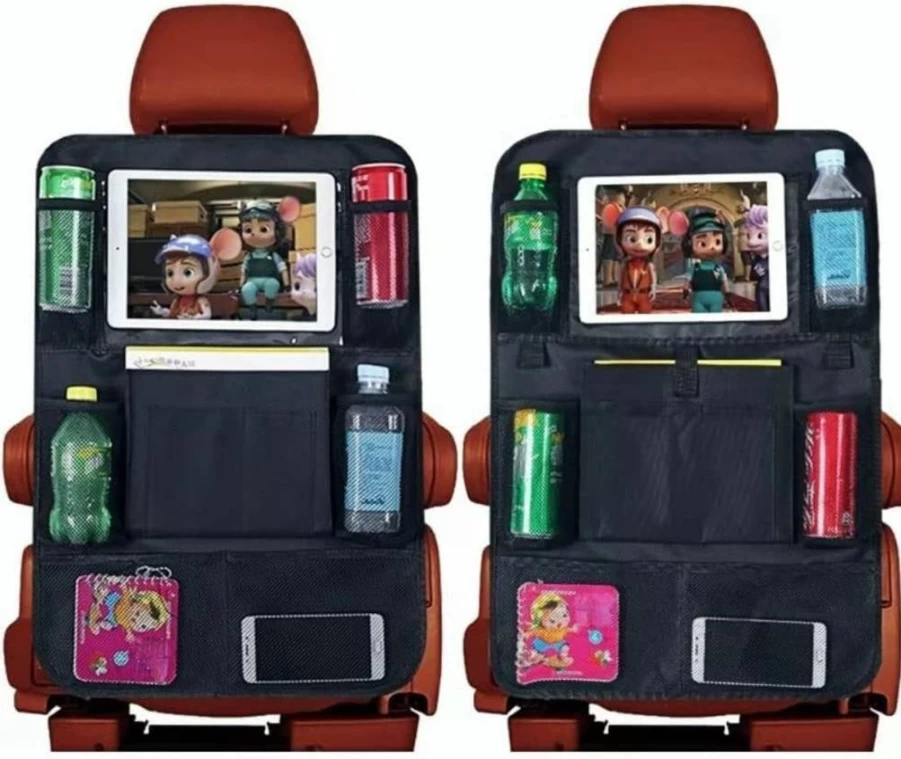 B Bolany Car Backseat Organizer with 10.1 Inch Tablet Holder - 9-Pocket Waterproof Storage for Kids, Travel Essentials, 2 Pack, Black