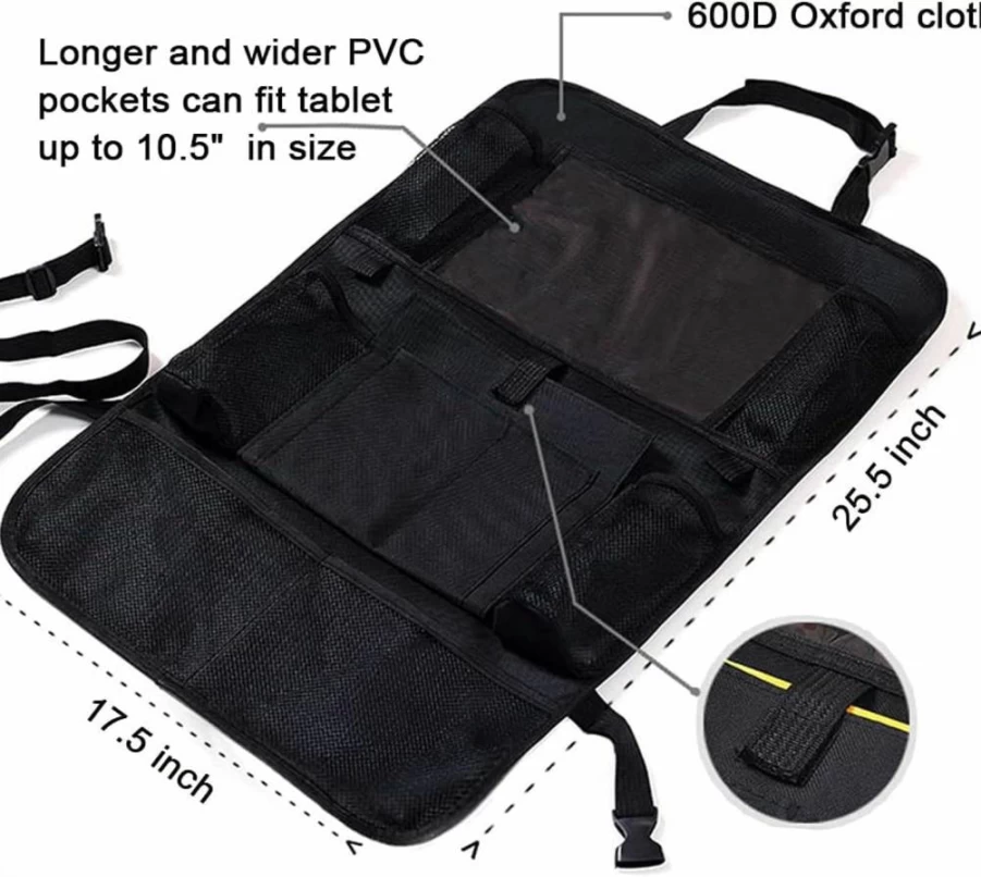 B Bolany Car Backseat Organizer with 10.1 Inch Tablet Holder - 9-Pocket Waterproof Storage for Kids, Travel Essentials, 2 Pack, Black