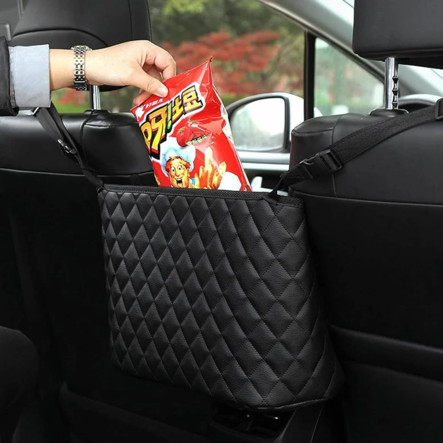 Nanddi Car Seat Organizer - Leather Backseat Storage with Headrest Hooks, Reinforced Wiring & Large Capacity for Purse, Handbag & Accessories