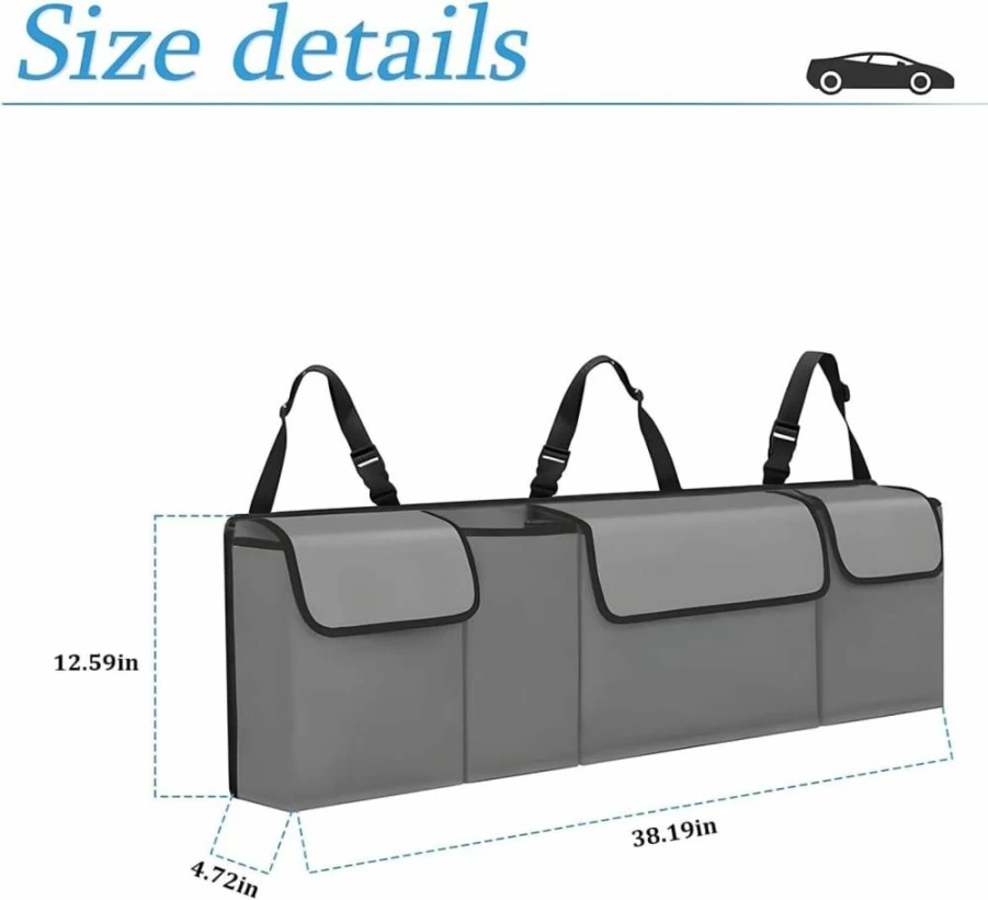 Hanemia Waterproof Collapsible Car Trunk Organizer with 4 Pockets - Backseat Storage Bag for SUV, Truck, MPV - Durable Auto Interior Accessories for Men & Women (Black)